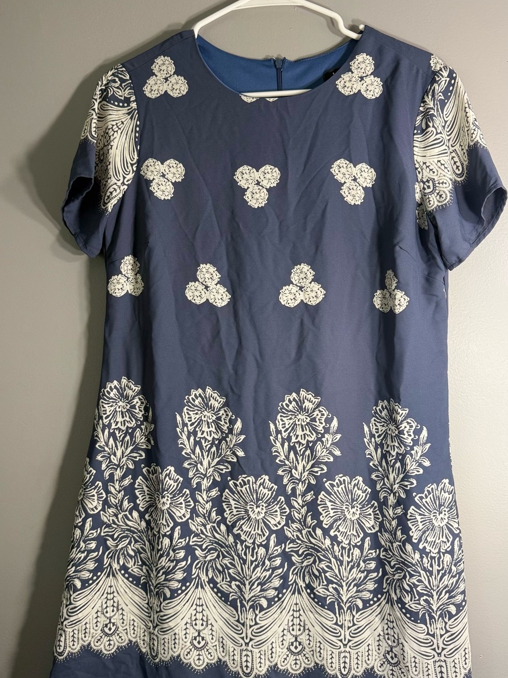 Lulu's Navy Blue Short Sleeve Floral Border Tunic